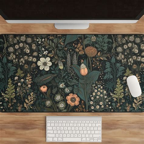 Dark Cottagecore Mat Floral Desk Mat Botanical Mouse Pad Vintage