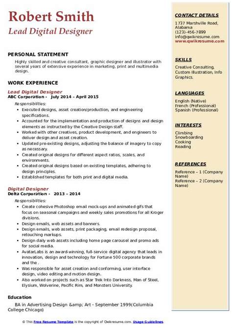 Digital Designer Resume Samples Qwikresume