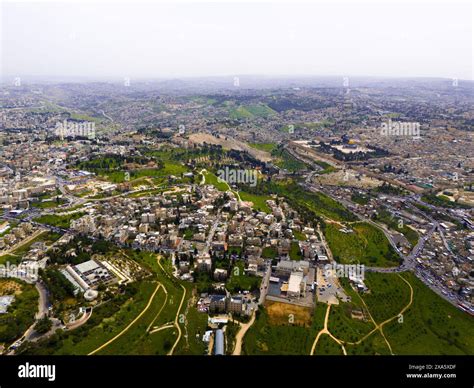 Aerial view of Jerusalem, Israel, featuring the iconic Temple Mount ...