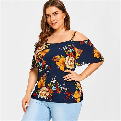 Buy Women 5xl Plus Size Cold Shoulder Floral Print Blouse Female Half Sleeve