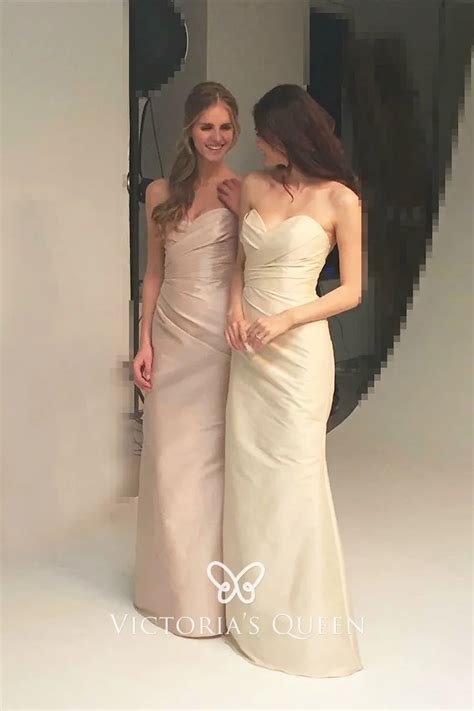 Simple Nude Satin Strapless Sweetheart Long Prom Dress VQ