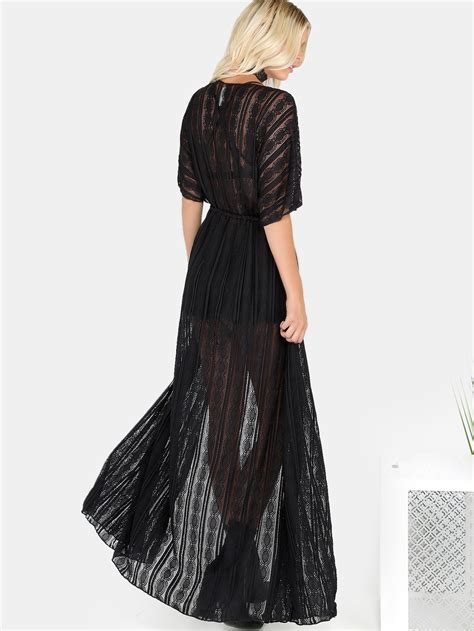 Lace Front Tie Maxi Cover Up Black Shein Sheinside