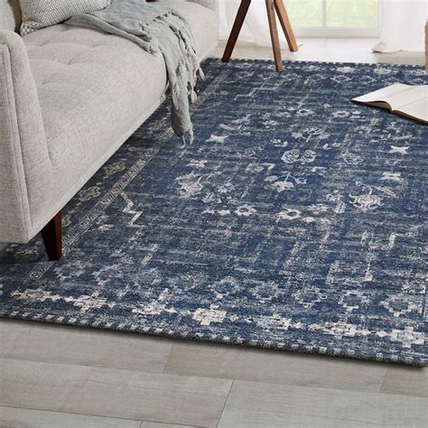 Teagan Navy Blue Floral Flatweave Area Rug 5x7 At Home