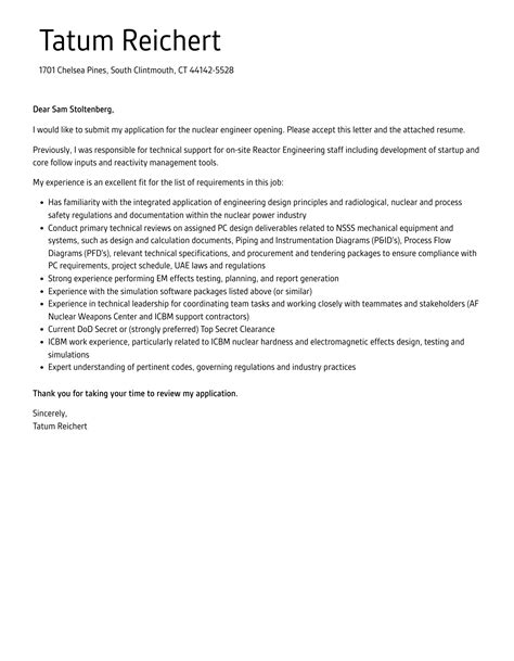 Nuclear Engineer Cover Letter | Velvet Jobs