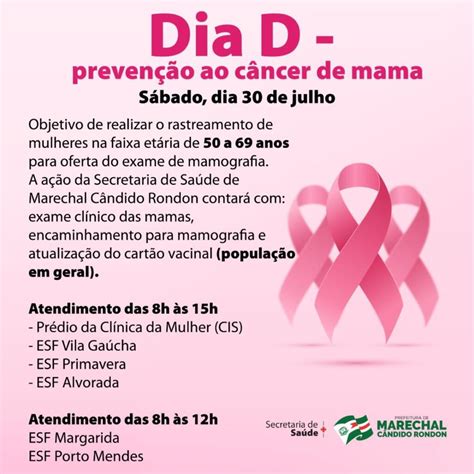 Marechal Rondon Terá Dia D De Prevenção Ao Câncer De Mama Neste Sábado