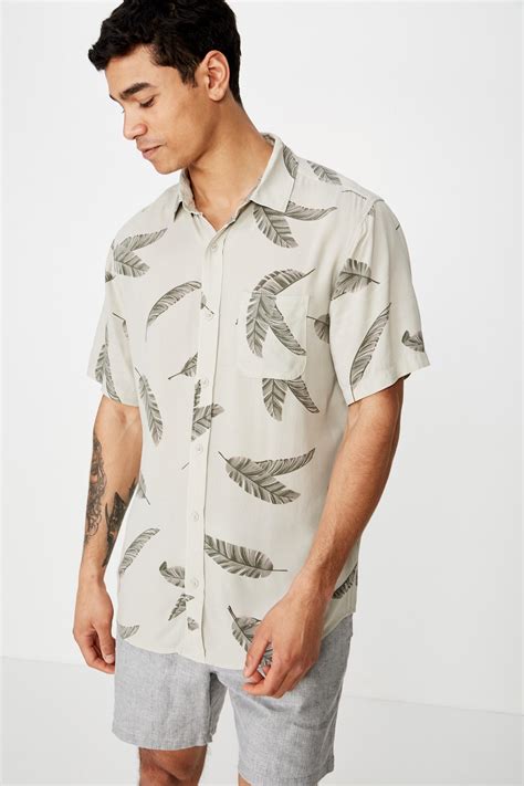 Short Sleeve Resort Shirt Ecru Fronds Cotton On Shirts