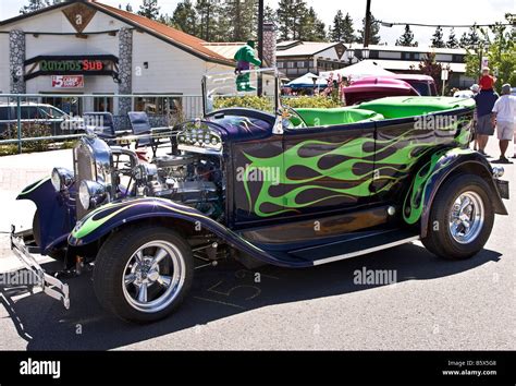 Purple with lime green flames Ford V8 convertable coupe great graphics ...