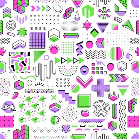 Premium Vector Memphis Geometric Shapes Abstract Seamless Pattern