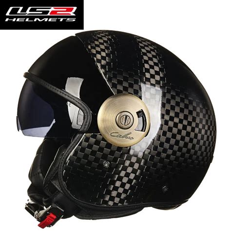 Ls2 Of597 Carbon Fiber 34 Open Face Motorcycle Helmet Harley Vintage Motorbike Helmet With