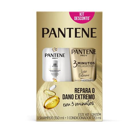 Kit Pantene Liso Extremo Shampoo 350ml Condicionador 3 Minutos