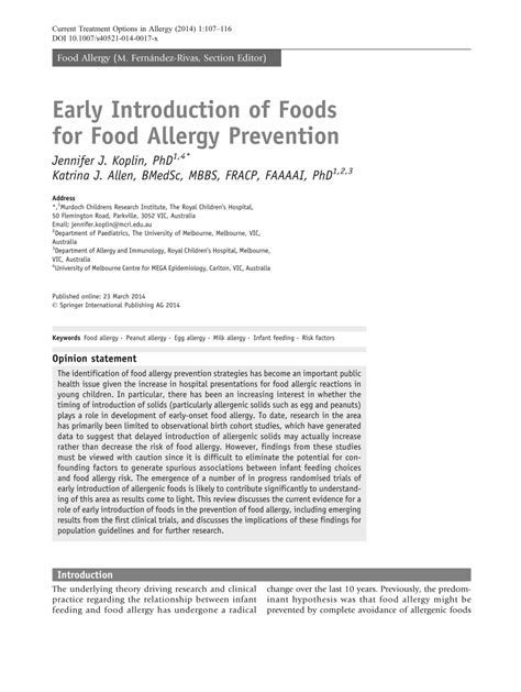 Pdf Early Introduction Of Foods For Food Allergy Prevention