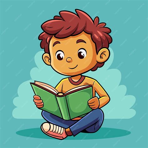 premium vector happy boy reading book cartoon vector image
