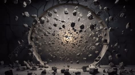 3d Rendering Of An Entrance That Has Many Rocks Flying Out Of It