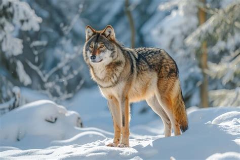 Premium Photo Gray Wolf Canis Lupus Wolf Standing In The Snow Captive