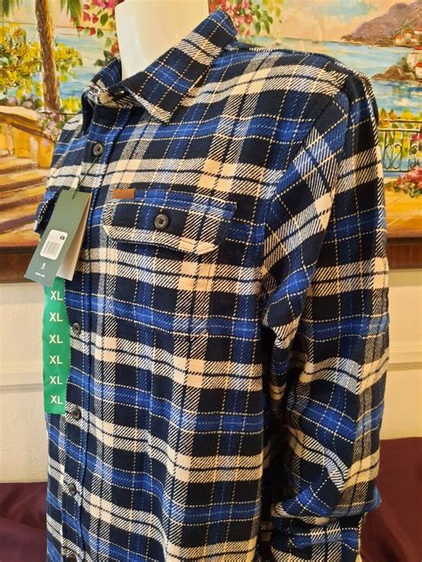 Orvis Mens XL Heavyweight Flannel Work Shirt Side Pockets Blue Classic