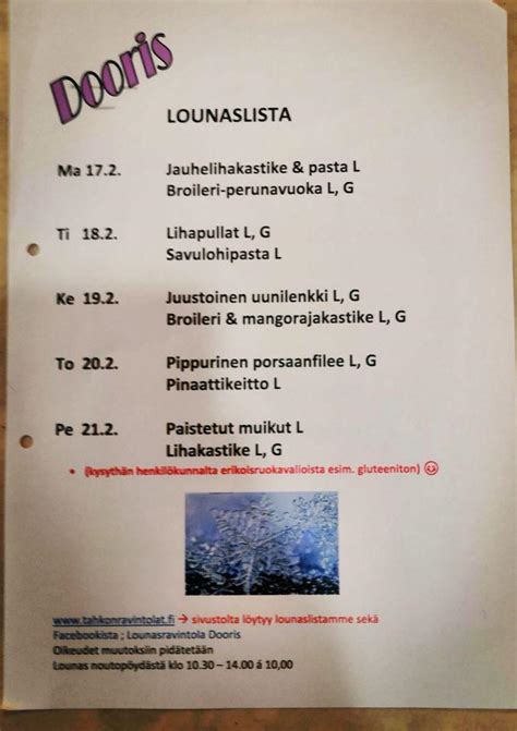 Menu At Lounasravintola Dooris Restaurant Kuopio