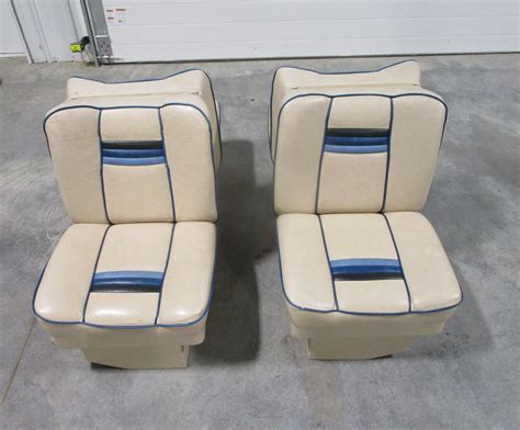 Interior Back To Back Folding Seats 1985 Rinker Boat Tan And Blue Vinyl