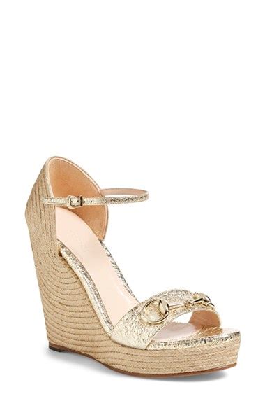 Gucci Carolina Wedge Sandal In Gold Leather Metallic Lyst