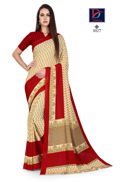 Printed Daily Wear Hospital Staff Uniform Saree 6 M With Blouse Piece