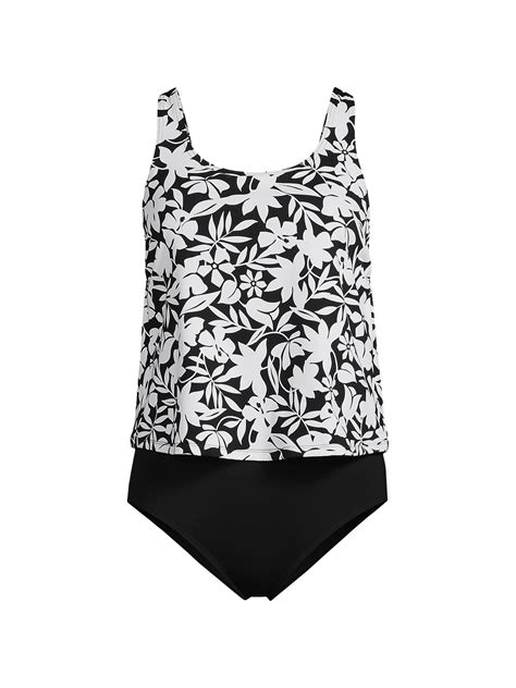 Lands' End Women's Chlorine Resistant One Piece Scoop Neck Fauxkini