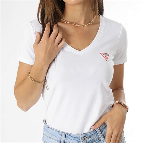 Guess Tee Shirt Col V Femme W2YI45 J1314 Blanc LaBoutiqueOfficielle