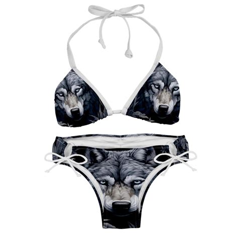Wolf Chic Bikini Set With Detachable Sponge Adjustable Strap 2 Pack For Versatile Swim Suit