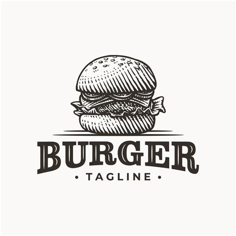 Vintage Burger Hand Drawn Logo Illustration Vector Art At Vecteezy