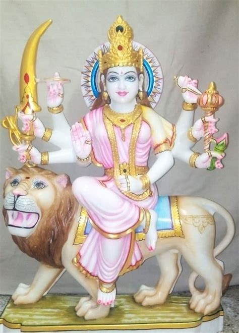 Painted Hindu White Marble Maa Durga Statue For Worship Size Min