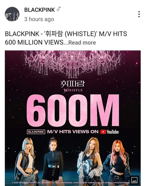 Blackpinks Whistle Mv Hits 600 Million Views Blink 블링크 Amino