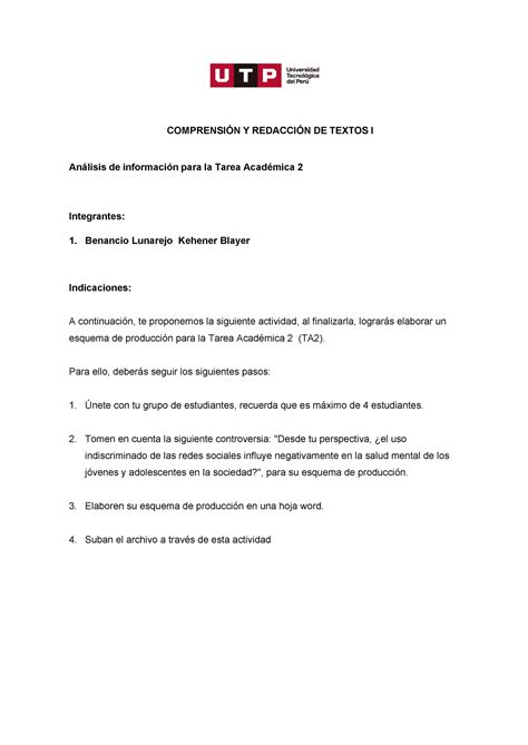 AC S11 Semana 11 Tema 01 Tarea Tarea académica 2 COMPRENSIÓN Y