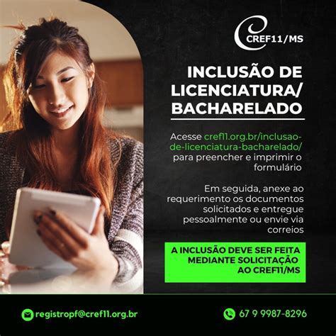 Saíba como fazer a inclusão de Licenciatura Bacharelado CREF11 MS