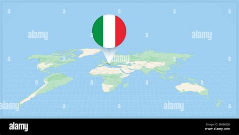 Location Of Italy On The World Map Marked With Italy Flag Pin