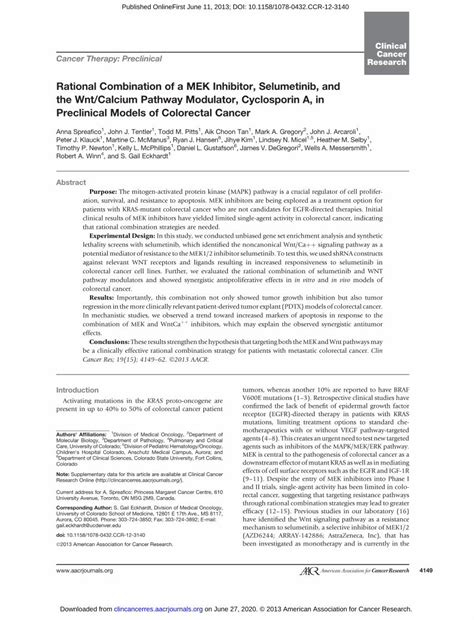 PDF Rational Combination Of A MEK Inhibitor Selumetinib And