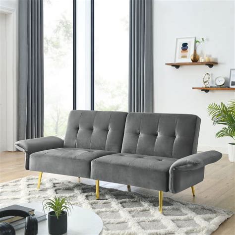 Leumius Velvet Futon Sofa Bed Convertible Sleepers Sofa Bed With