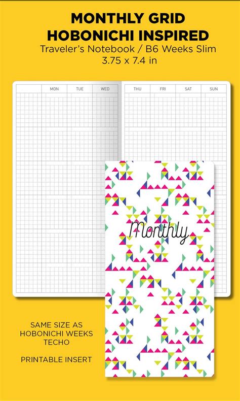 B Weeks Slim Monthly Hobonichi Weeks Inspired Layout Grid Etsy