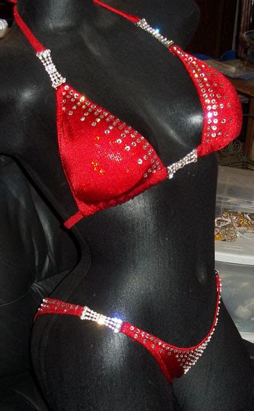 Style 1186 Red Bikini Competition Suit Rhinestone Connectors Vandella