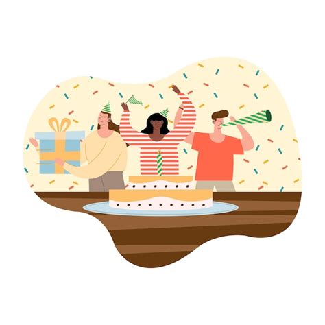 Premium Vector | Persons celebrating birthday party characters