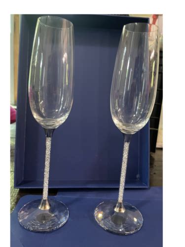 Swarovski Crystalline Set Of Clear Toasting Flutes Ebay