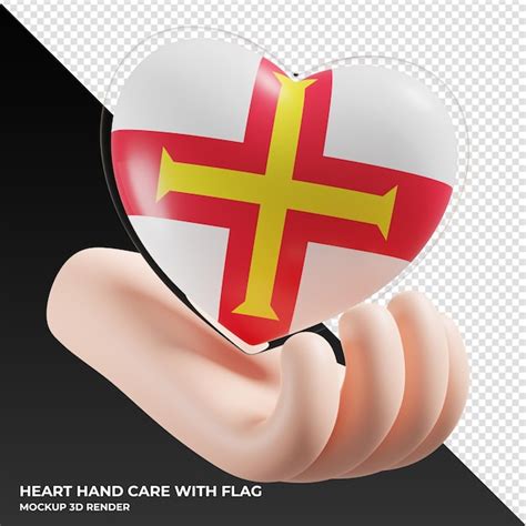 Premium PSD Guernsey Flag With Heart Hand Care Realistic 3d Textured