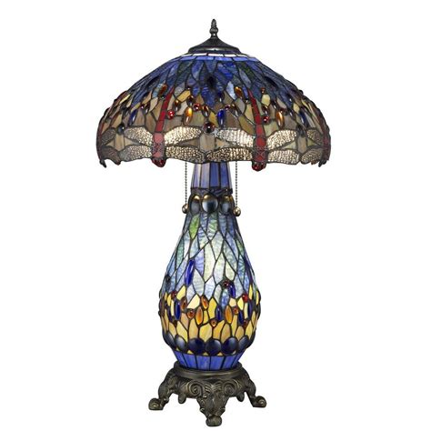 Serena Ditalia Tiffany Dragonfly 25 In Bronze Table Lamp With Lit Base T18275tgra The Home Depot