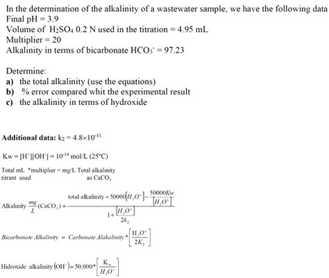 Solved In The Determination Of The Alkalinity Of A Chegg