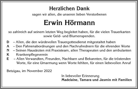 Traueranzeigen Von Erwin H Rmann Allg Uer Zeitung