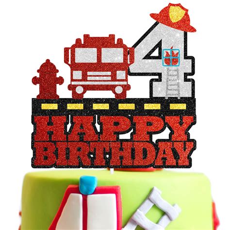 Buy 4th Fire Birthday Cake Topper - Fire Themed Party Fire Truck Ladder ...