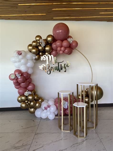 Globos En Palo De Rosa Blanco Y Dorado Fiesta Decorations Birthday