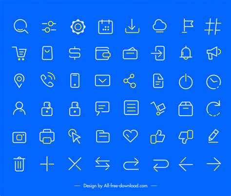 User Interface Icons Collection Flat Handdrawn Sketch Vectors Images