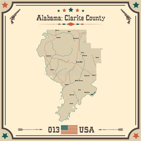 Vintage Map of Clarke County in Alabama, USA. Stock Vector ...