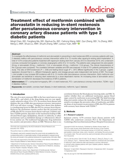 Pdf Treatment Effect Of Metformin Combined With Atorvastatin In