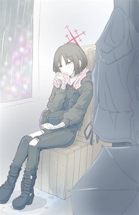 Safebooru 1girl Bag Bandaged Arm Bandages Black Hair Black Pants Black Sweater Blue Archive