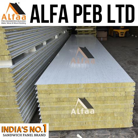 Alfa Color Coated 100 MM Rockwool PUF Wall Panel For Cold Room At