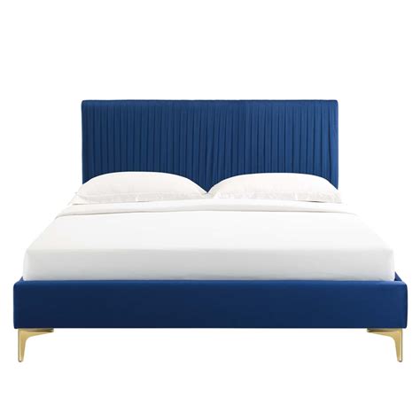 Modway Peyton Modern Performance Velvet Queen Platform Bed Navy